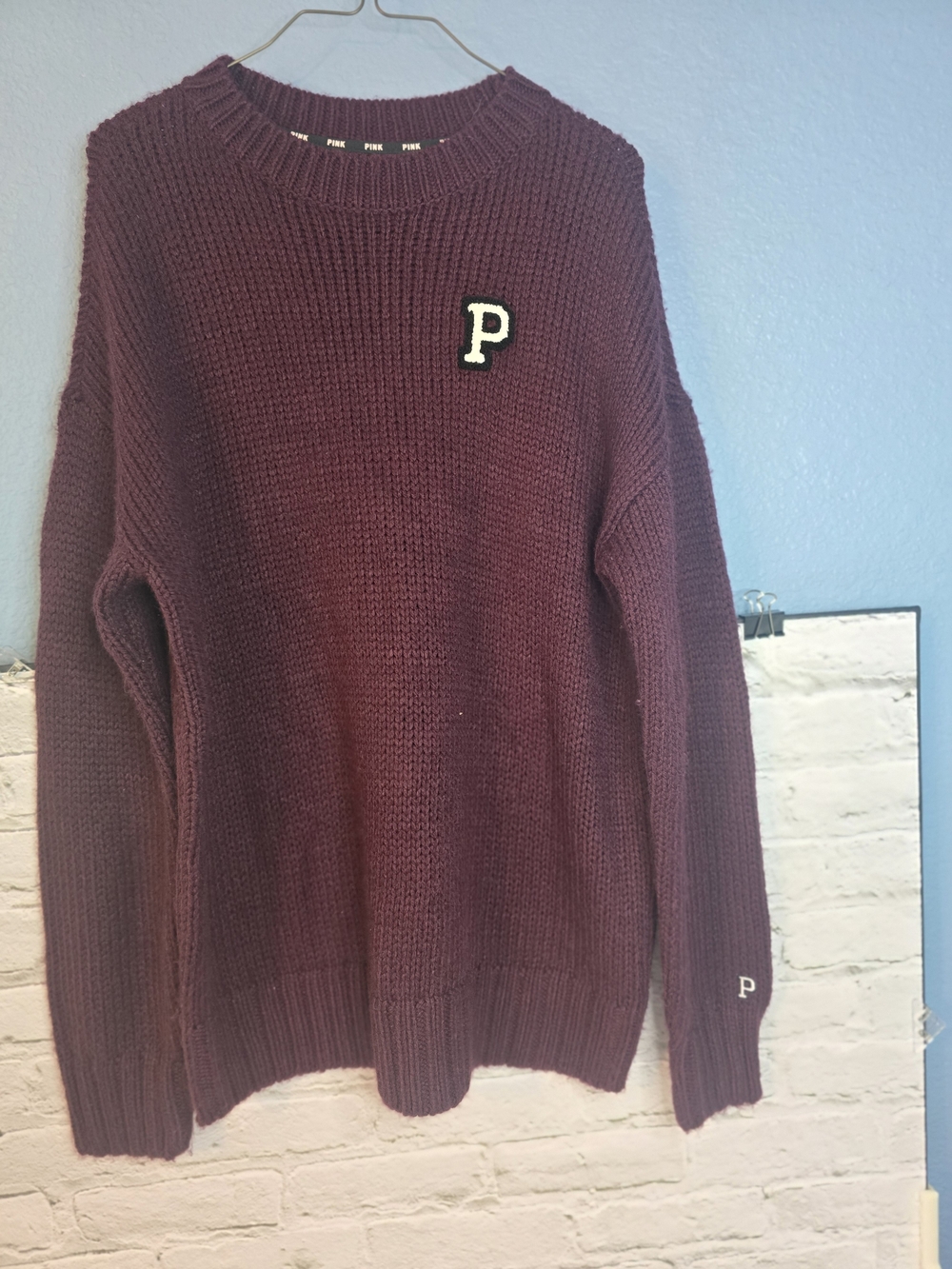 PINK Victoria's Secret Burgundy Crewneck Knit Sweater for Men